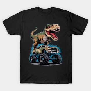 Dinosaur T Rex Truck Military Army Patriotic Birthday T-Shirt